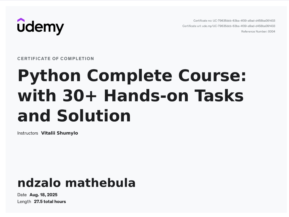 Udemy Certificate
